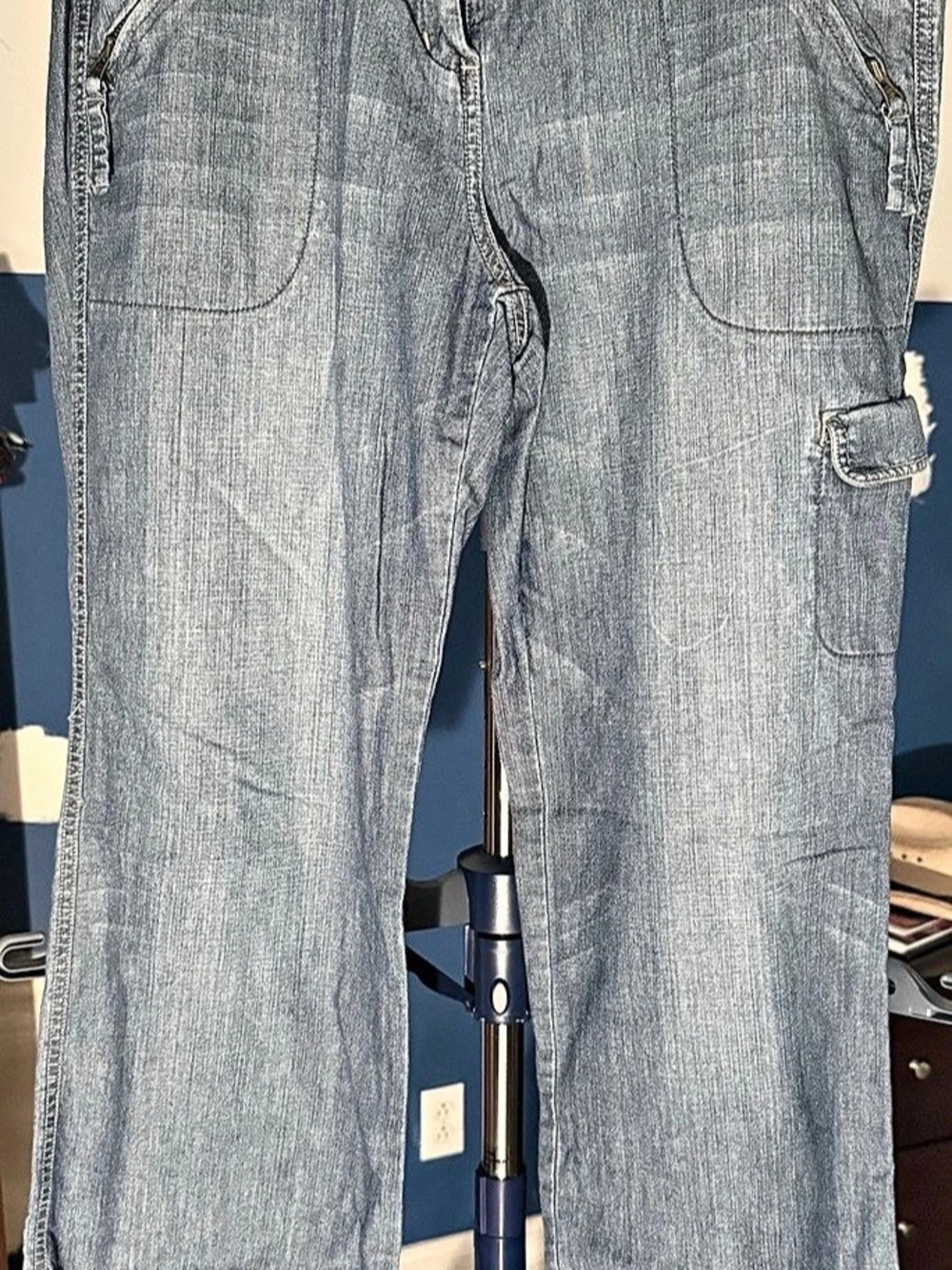 New York & Company Women’s Size 14 Cargo Pants Blue Denim Chambray Drawstring He